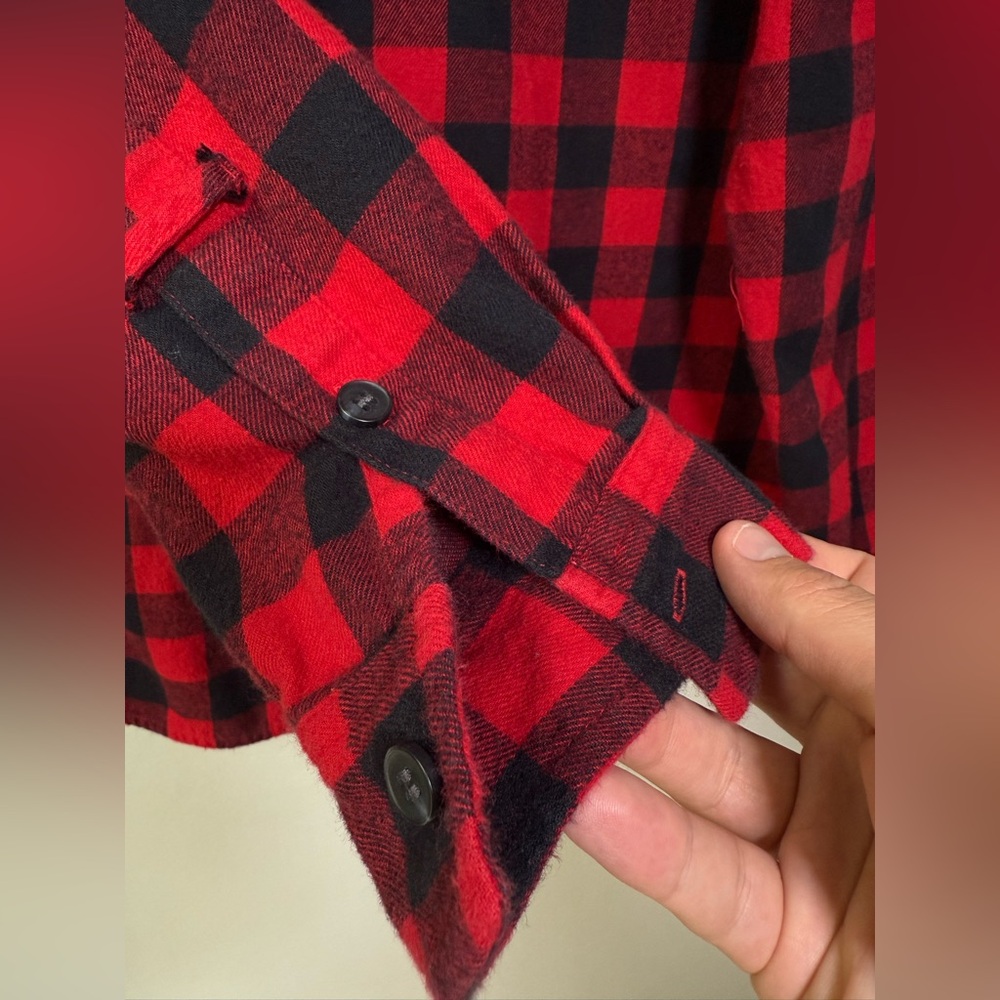 Madewell Women’s Red Buffalo Check Plaid Flannel Shirt Large Popover Top Button - Picture 8 of 12